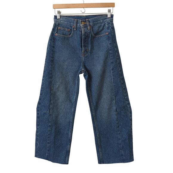 B Side Blue Jean Womens 25 Barrell Leg Wide Slouch Lasso Panel Made USA Cotton - Picture 1 of 7